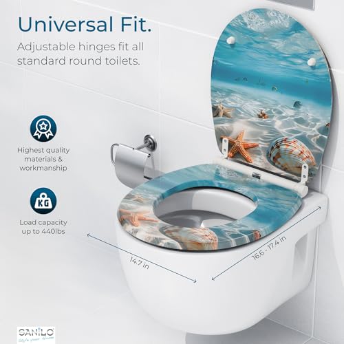 Sanilo Wooden Toilet Seat with Quick Release & Soft Close [ROUND] - Decorative & Slow Close Molded Wood Seat - With One Click for Easy Installation & Cleaning - With Adjustable Fit (Waterworld) - Image 4