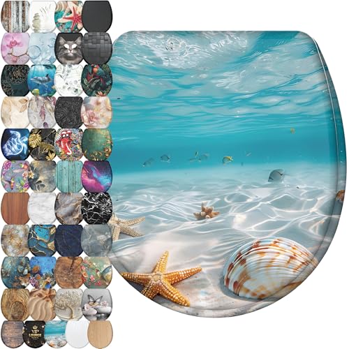 Sanilo Wooden Toilet Seat with Quick Release & Soft Close [ROUND] - Decorative & Slow Close Molded Wood Seat - With One Click for Easy Installation & Cleaning - With Adjustable Fit (Waterworld) - Image 1