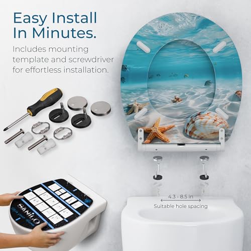 Sanilo Wooden Toilet Seat with Quick Release & Soft Close [ROUND] - Decorative & Slow Close Molded Wood Seat - With One Click for Easy Installation & Cleaning - With Adjustable Fit (Waterworld) - Image 5