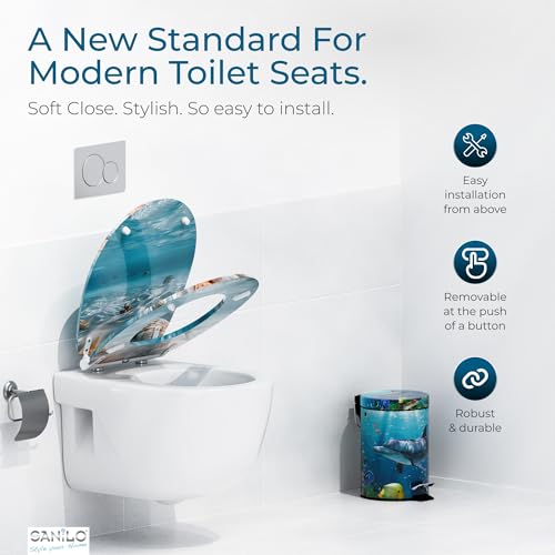 Sanilo Wooden Toilet Seat with Quick Release & Soft Close [ROUND] - Decorative & Slow Close Molded Wood Seat - With One Click for Easy Installation & Cleaning - With Adjustable Fit (Waterworld) - Image 2