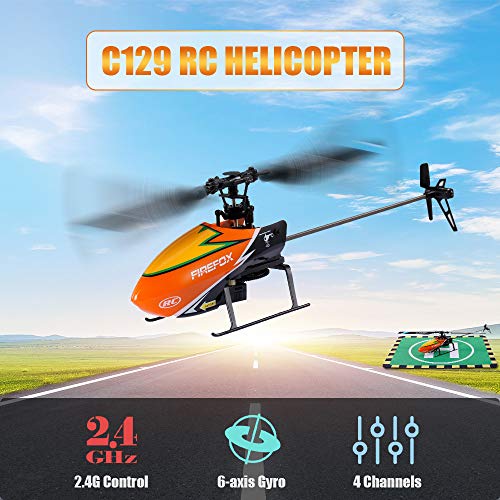 GoolRC طائرة هليكوبتر GoolRC C129 RC للكبار والأطفال، 4 قنوات 2.4Ghz مع جهاز تحكم عن بعد وطائرة بدون دفة مع تثبيت الارتفاع، منصة هبوط وبطاريتين (برتقالي) - Image 2