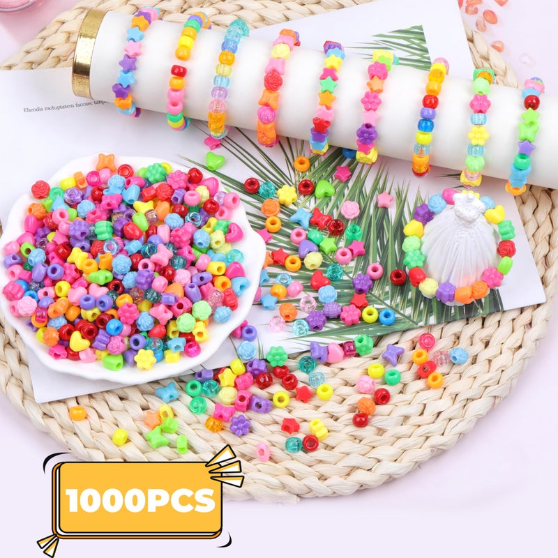 Kakw Pony Beads Shapes For Bracelet 1000 Pcs Plastic Star Beads For Friendship Bracelets 6X9Mm Round Beads For Hair Braiding Flower Beads For Jewelry Making (Multicolour Pony Beads Shapes) - Image 3