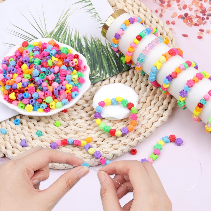Kakw Pony Beads Shapes For Bracelet 1000 Pcs Plastic Star Beads For Friendship Bracelets 6X9Mm Round Beads For Hair Braiding Flower Beads For Jewelry Making (Multicolour Pony Beads Shapes) - Image 4
