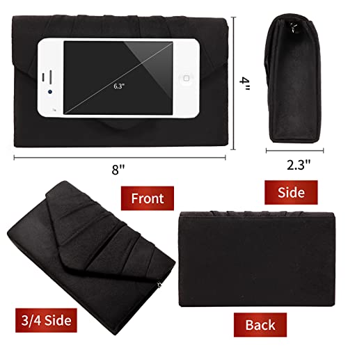 BBjinronjy Clutch Purses for Women Evening Bag Women's with Detachable Chain Wedding Prom Faux Suede (Black-Suede) - Image 5