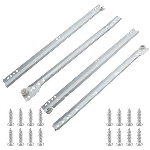 Suiwotin 1 Pair 16 Inch Drawer Slides, White Coated Steel Drawer Track, Removable Bottom Mount Drawer Rails with Smooth Sliding Nylon Wheels - Image 5
