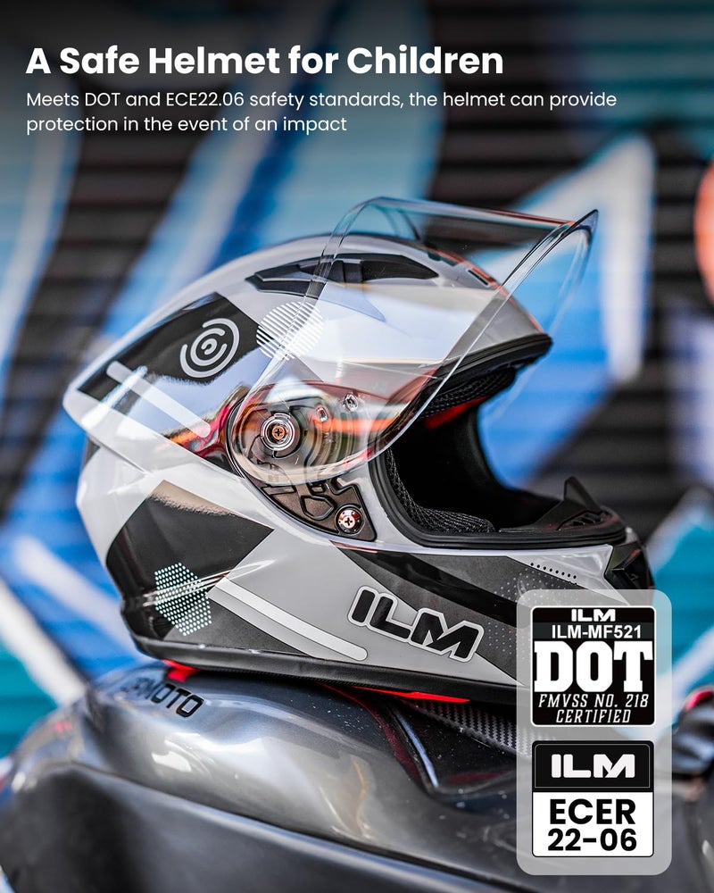 ILM Youth Kids Full Face Motorcycle Helmet DOT ECE Motocross ATV Dirt Bike Street Bike Helmet Model MF521 - Image 2