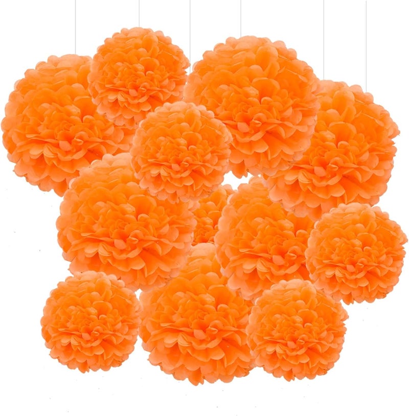 GAKA Orange Tissue Paper Pom Poms Decoration,10 inch and 12 inch,12 Piece Set Ceiling Wall Hanging Flower Ball for Wedding Birthday Party - Image 1