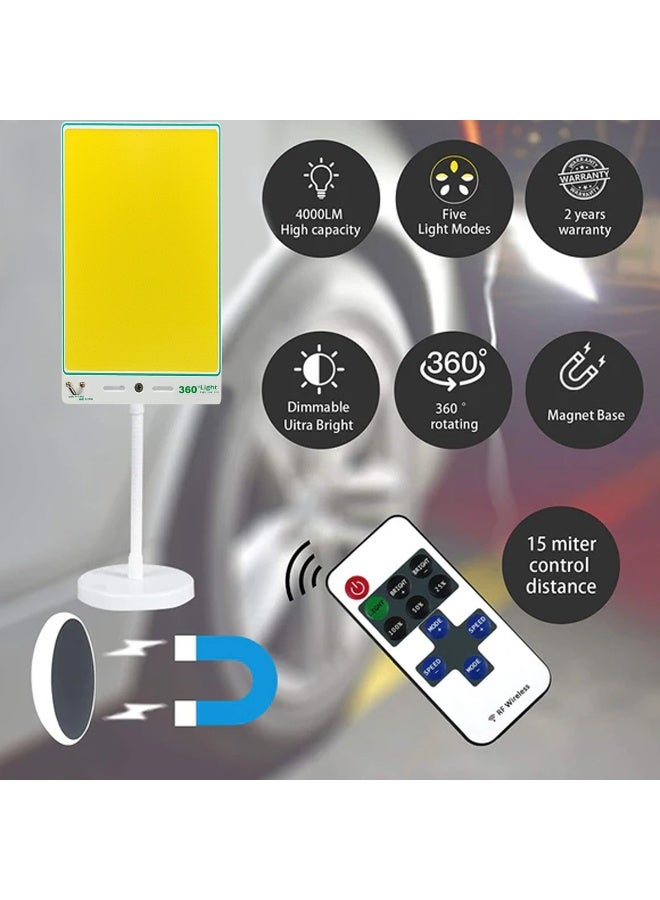 360 ديجري لايت مصباح عمل LED COB 300 واط 360 درجة مع جهاز تحكم عن بعد، قاعدة مغناطيسية فائقة السطوع 4000 لومن، مصباح إصلاح محمول يعمل ببطارية السيارة 12 فولت، حامل قابل للتعديل، 5 أوضاع إضاءة، مصباح تخييم خارجي قابل للتعتيم للطوارئ - Image 3
