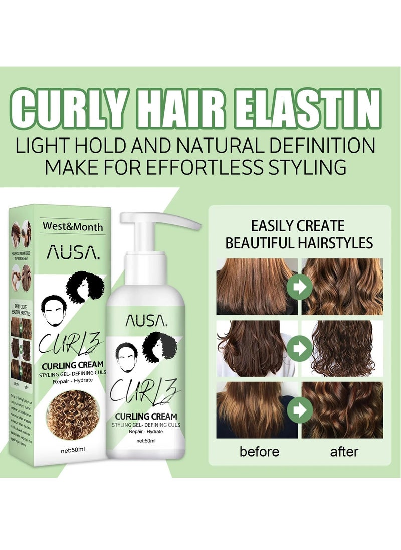 West&Month - Curl Boost Defining Cream, Curly Hair Moisturizing Styling Cream, Smooth Hair Styling Conditioning Cream, Anti Frizz Long Lasting Bouncy Resilient Enhancer Cream, (50ml) - Image 1