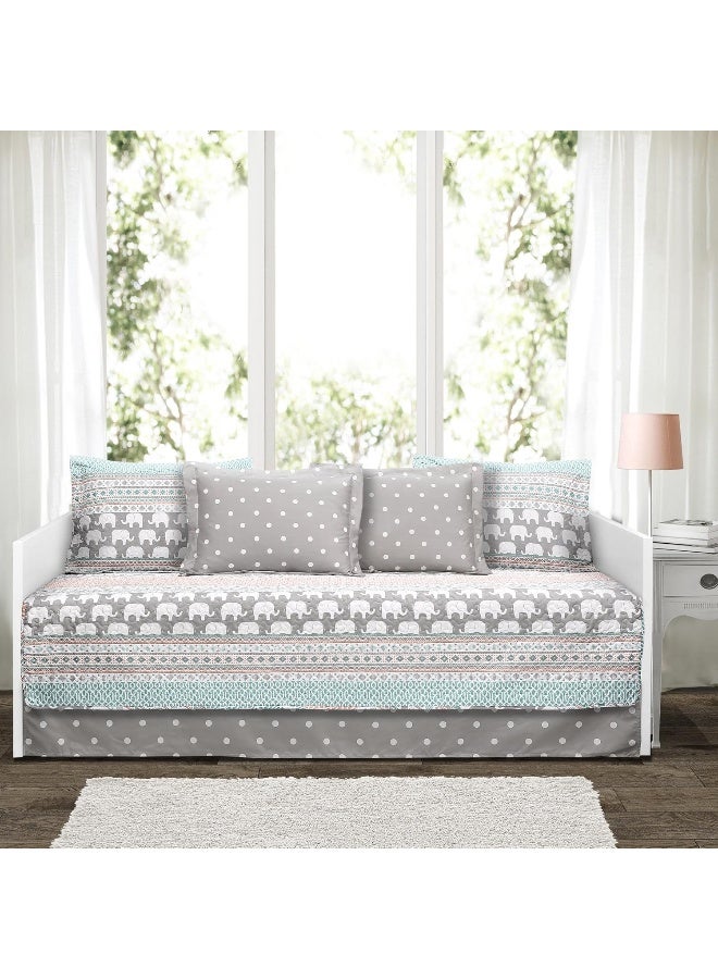 Lush Decor Pink-and-Turquoise Elephant Striped 6-Piece Daybed Cover Bed Set - Image 1