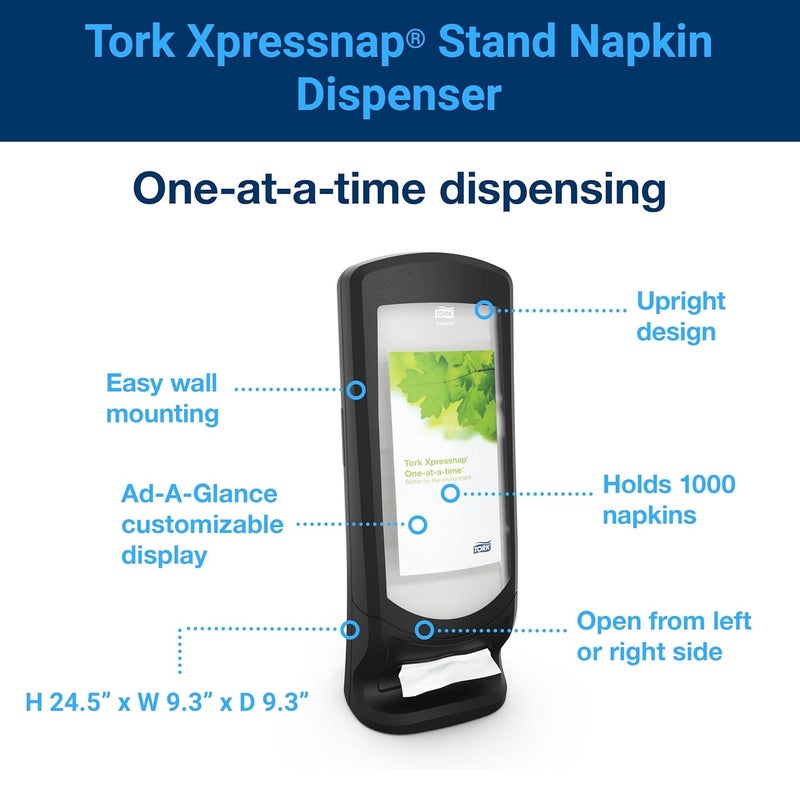 Tork Xpressnap® Stand Napkin Dispenser Black N4, Upright Design, Signature Range, 24.5" x 9.25" x 9.25", 6332000 - Image 4