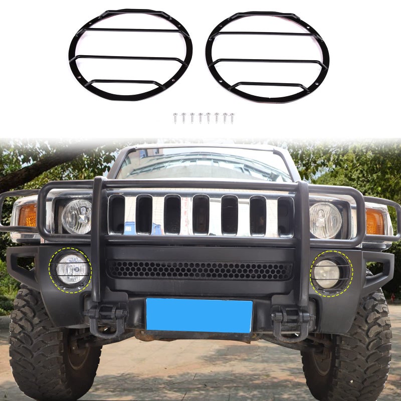 Lcojicep Front Fog Light Lamp Frame Trim Cover fit for Hummer H3 20052009Lamp Hoods Guard Decorative Car AccessoriesCar Headlight Guards Light1Pair Black