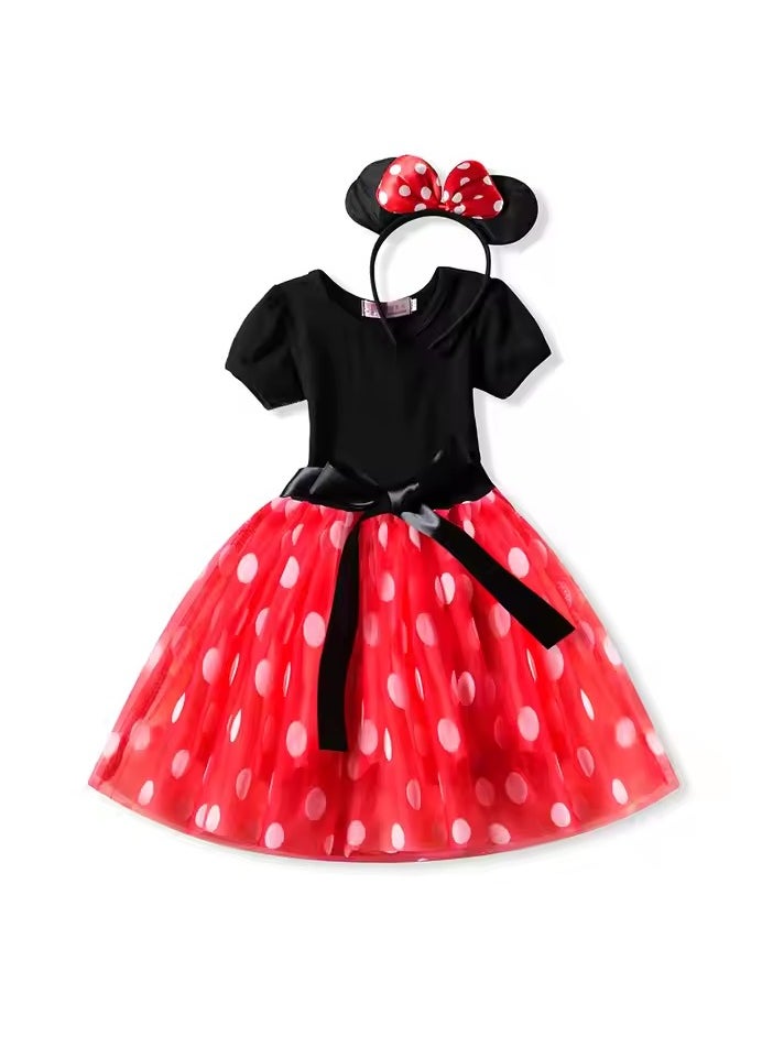 🎀 Minnie Mouse Costume Dress for Girls – Polka Dot Fancy Dress – Available in Sizes S, M, L (Ages 1–7 Years)  - Image 2