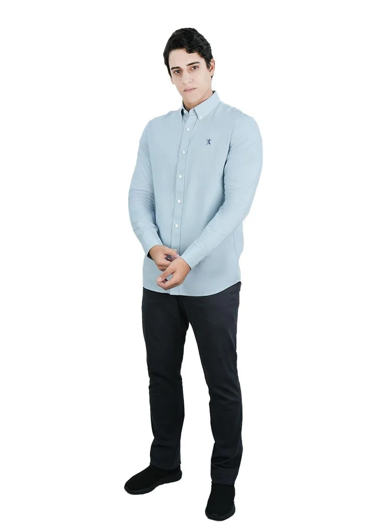 جيوردانو قميص رجالي قطن أكسفورد بتطريز أسد صغير، قصة ضيقة، بأزرار كاملة