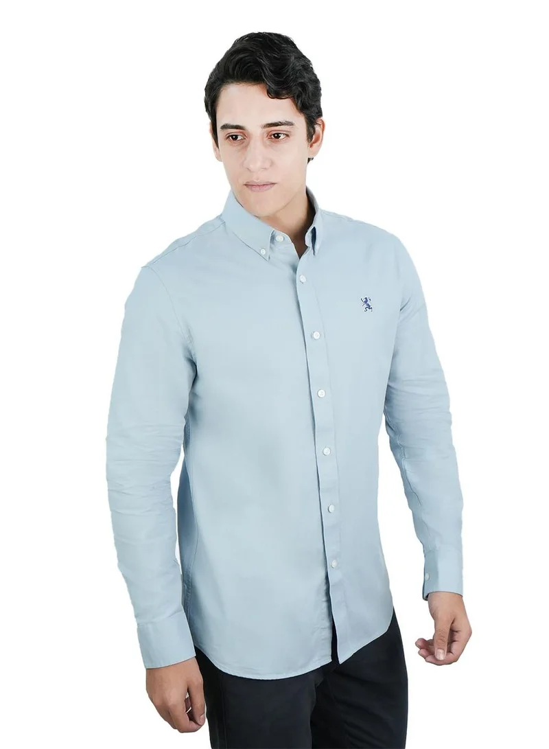 جيوردانو قميص رجالي قطن أكسفورد بتطريز أسد صغير، قصة ضيقة، بأزرار كاملة