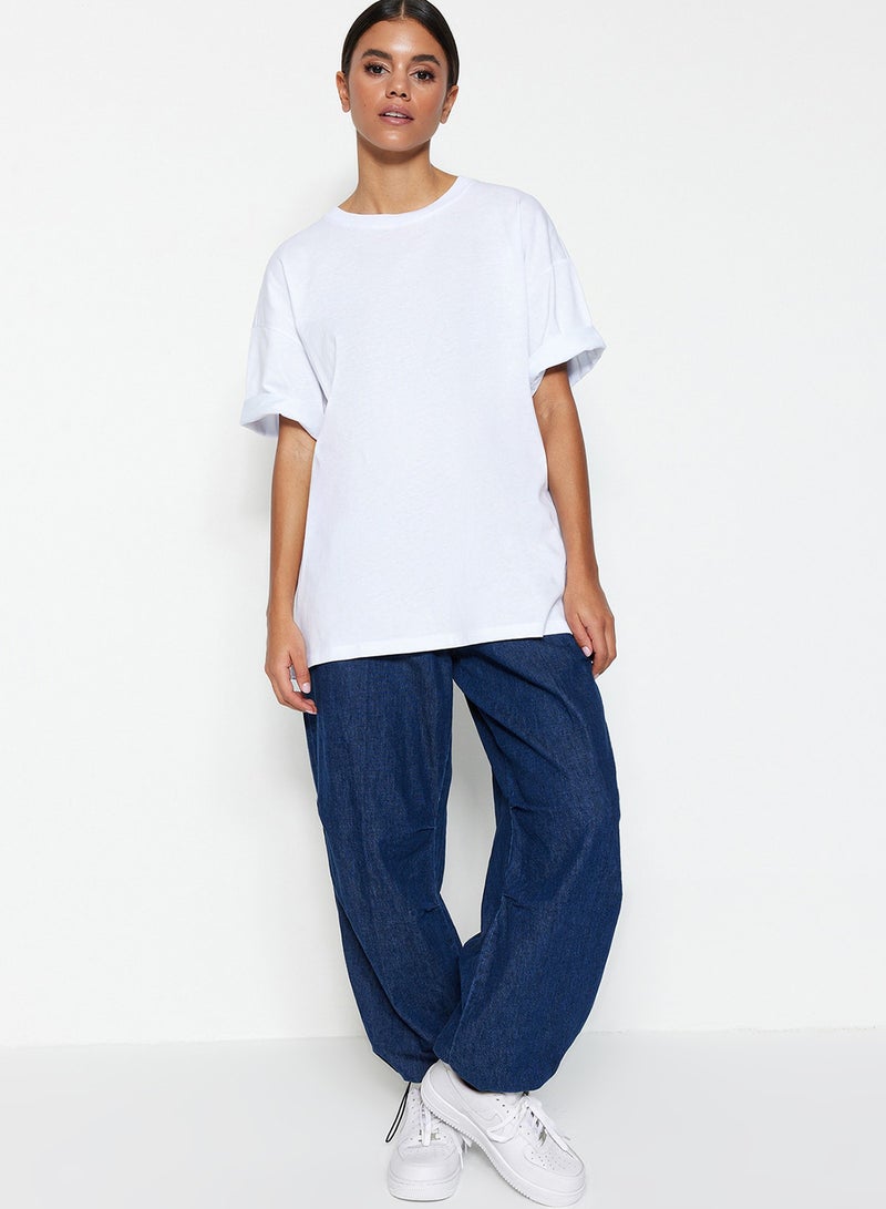 trendyol White 100% Thick Cotton Oversize/Wide Fit Crew Neck Knitted T-Shirt Twoss23Ts00040 - Image 5