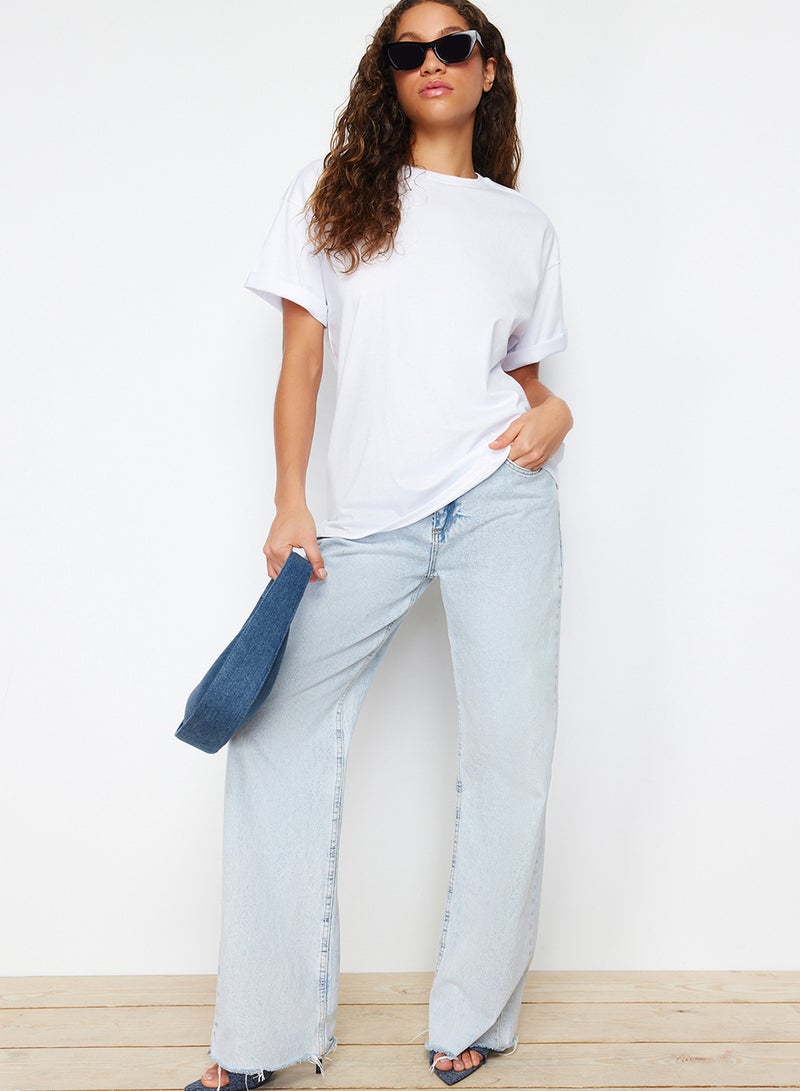 trendyol White 100% Thick Cotton Oversize/Wide Fit Crew Neck Knitted T-Shirt Twoss23Ts00040 - Image 2