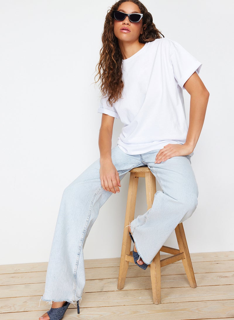 trendyol White 100% Thick Cotton Oversize/Wide Fit Crew Neck Knitted T-Shirt Twoss23Ts00040 - Image 1