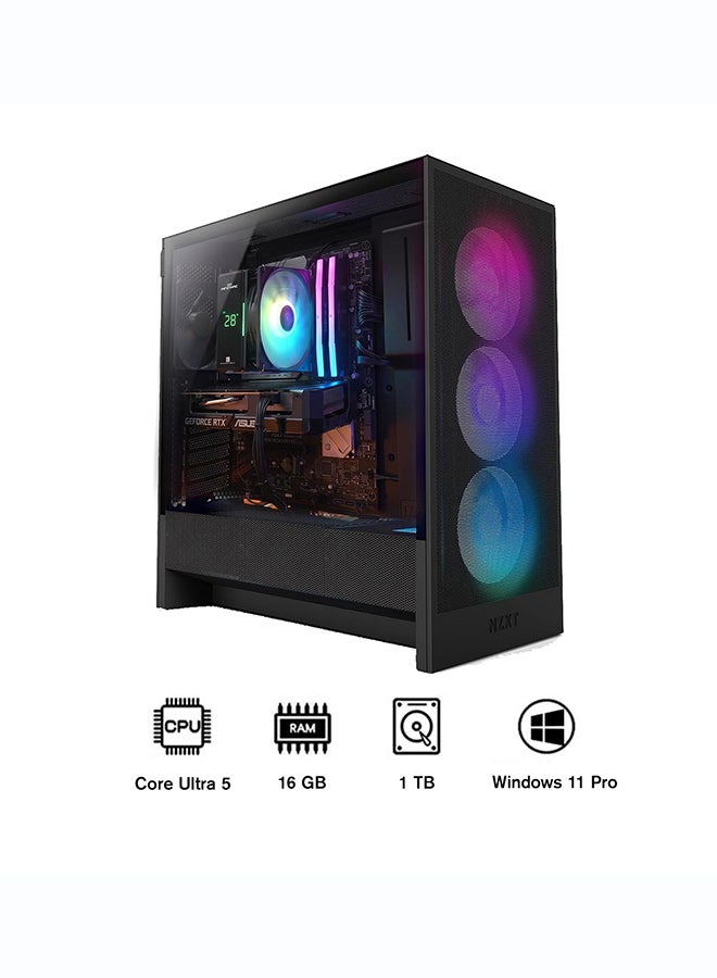 انفني ارك حاسوب ألعاب INFINIARC 5060 المكتبي (معالج Intel Core Ultra 5، بطاقة الرسوميات RTX 5060 8G، 16GB RAM DDR5، 1TB SSD، لوحة أم B860، صندوق NZXT H5، مبرد هواء رقمي ARGB، مزود طاقة 750W Gold، ويندوز PRO) أسود - Image 1