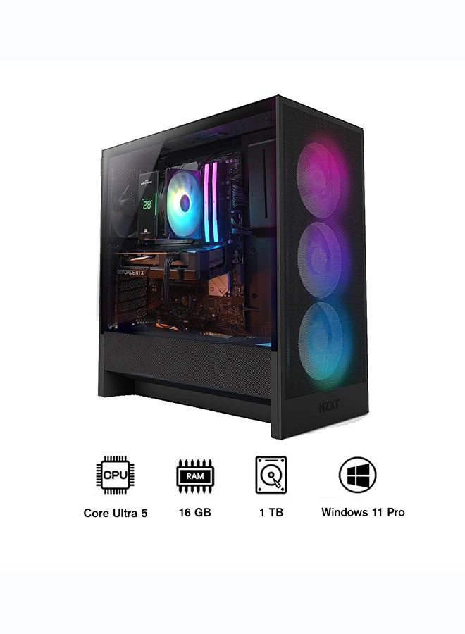 انفني ارك حاسوب ألعاب INFINIARC 5060 المكتبي (معالج Intel Core Ultra 5، بطاقة الرسوميات RTX 5060 8G، 16GB RAM DDR5، 1TB SSD، لوحة أم B860، صندوق NZXT H5، مبرد هواء رقمي ARGB، مزود طاقة 750W Gold، ويندوز PRO) أسود - Image 1
