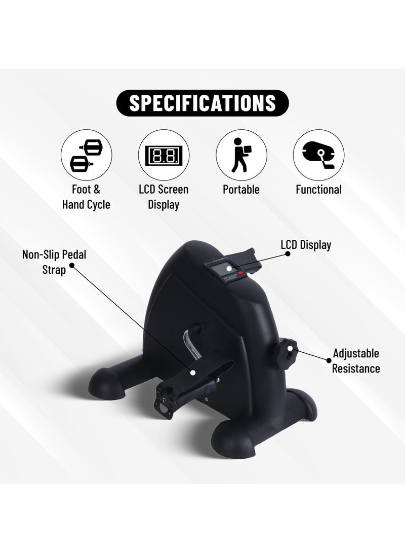 بلا نهاية جهاز تمرين دواسة محمول مع شاشة رقمية | أسود | المادة: سبائك فولاذية | جهاز تمرين دواسة دراجة تحت المكتب | دراجة قدم | جهاز تمرين الذراعين والساقين | للرجال والنساء - Image 2