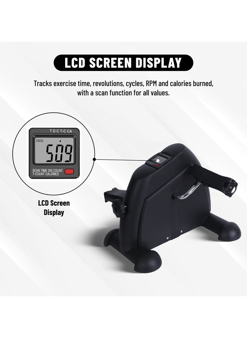 بلا نهاية جهاز تمرين دواسة محمول مع شاشة رقمية | أسود | المادة: سبائك فولاذية | جهاز تمرين دواسة دراجة تحت المكتب | دراجة قدم | جهاز تمرين الذراعين والساقين | للرجال والنساء - Image 4