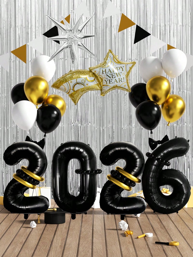 2026 New Year Black & Gold Balloon Decoration Set – 28 Pieces Perfect for Home & Party Celebrations -  New Year 2026 - Image 1
