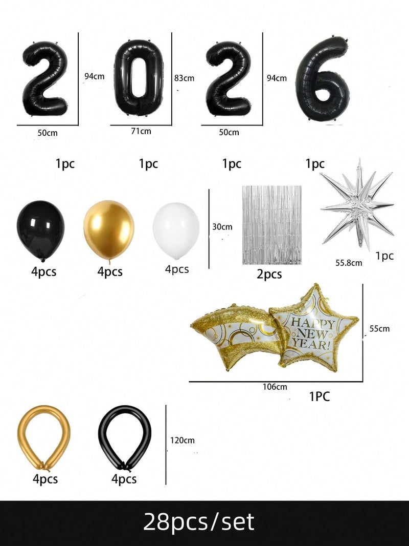 2026 New Year Black & Gold Balloon Decoration Set – 28 Pieces Perfect for Home & Party Celebrations -  New Year 2026 - Image 3