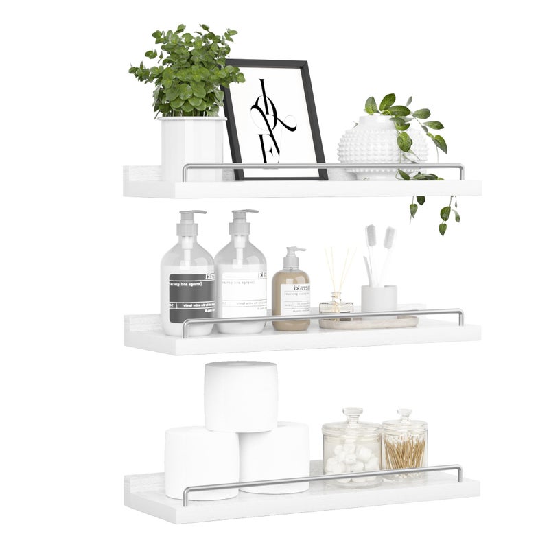 RYOFOBETTO Floating Shelves for Wall Decor, White and Grey Shelves for Bathroom, Living Room, Bedroom, Picture Frames, Plants, Kitchen (Set of 3) - Image 1