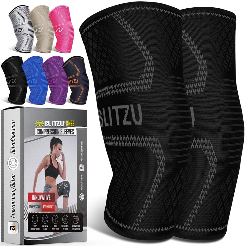 Knee Brace for Women Men 2 Pack Compression Knee Brace Knee Support Sleeve for Pain Relief Running Workout Sports Knee Braces for ACL Meniscus Tear Arthritis and Injury Recovery Black L