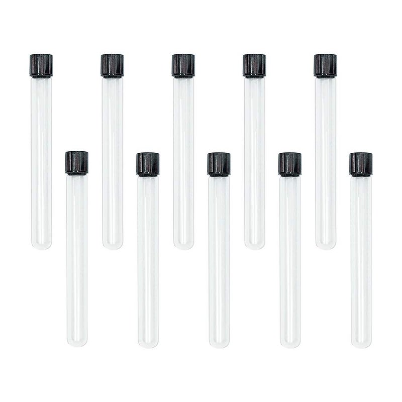 HUAOU 10pcs 16x150mm Glass Test Tubes, 15ml Boro Clear Propagation Tube for Plants, Tube Vials Container with Black Screw Cap, Scientific Experiment Candy Storage Crafts Small Bottle Jars