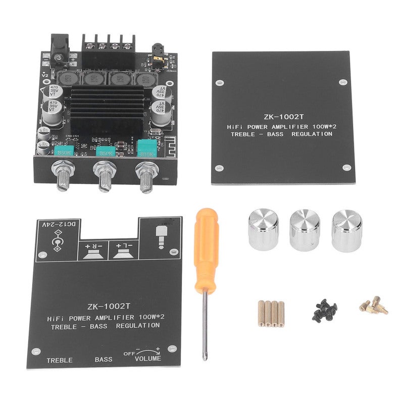 Bluetooth 5.0 Audio Power Amplifier Board 2 x 100W Stereo Dual Channel - Treble Bass Control Knobs DC12-24V for Home Theater - Image 1