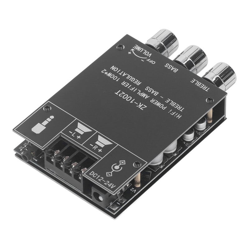 Bluetooth 5.0 Audio Power Amplifier Board 2 x 100W Stereo Dual Channel - Treble Bass Control Knobs DC12-24V for Home Theater - Image 2