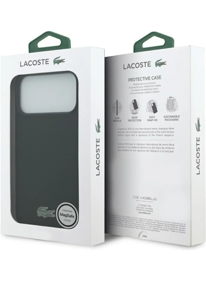 LACOSTE iPhone 17 Pro MagSafe Case PU Leather Hard With Iconic Petit Pique Logo /  Slim profile / MagSafe / Drop Protection / Easy Snap On /  Back Cover - Black
