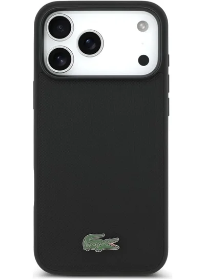 LACOSTE iPhone 17 Pro MagSafe Case PU Leather Hard With Iconic Petit Pique Logo /  Slim profile / MagSafe / Drop Protection / Easy Snap On /  Back Cover - Black