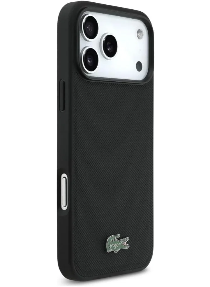 LACOSTE iPhone 17 Pro MagSafe Case PU Leather Hard With Iconic Petit Pique Logo /  Slim profile / MagSafe / Drop Protection / Easy Snap On /  Back Cover - Black