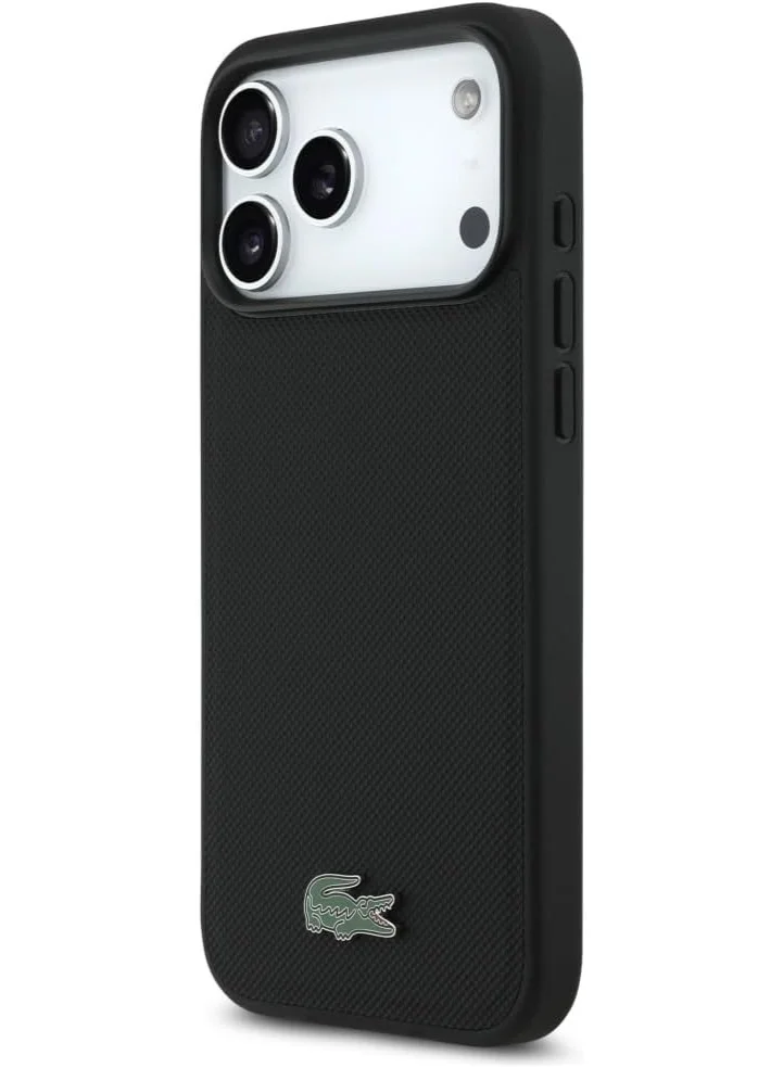 LACOSTE iPhone 17 Pro MagSafe Case PU Leather Hard With Iconic Petit Pique Logo /  Slim profile / MagSafe / Drop Protection / Easy Snap On /  Back Cover - Black