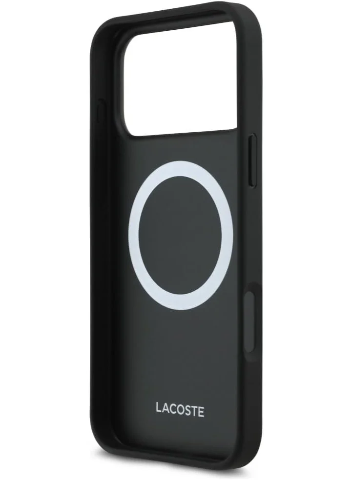 LACOSTE iPhone 17 Pro MagSafe Case PU Leather Hard With Iconic Petit Pique Logo /  Slim profile / MagSafe / Drop Protection / Easy Snap On /  Back Cover - Black