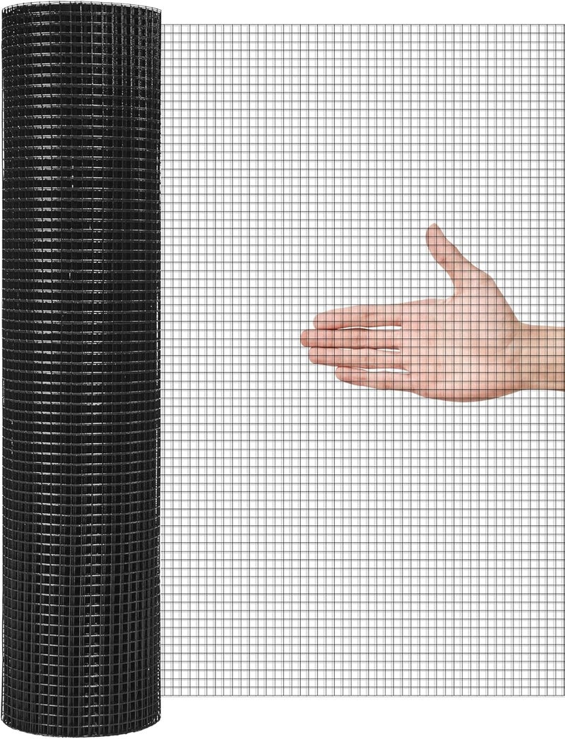 شبكة معدنية سوداء، 1/2 بوصة، مغلفة بالفينيل PVC 19GA، سلك دجاج مقاوم للصدأ ومقاوم للعوامل الجوية، سياج ملحوم لحظائر الدجاج، حماية الحدائق، أسرة مرتفعة، حاجز للآفات (25-PVCHC-36X100)