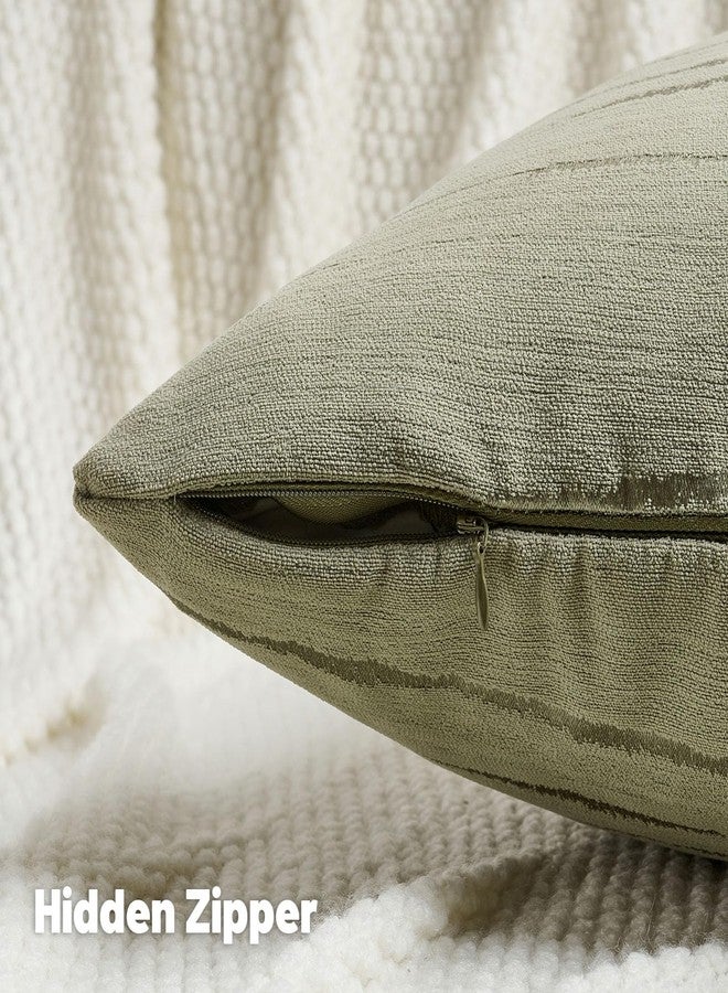 FUTEI Olive Green Chenille Decorative Throw Pillow Covers 18x18 Inch Set of 2,Soft Embossed Striped Textured Cushion Case,Modern Home Decor for Couch Bed Living Room - Image 3