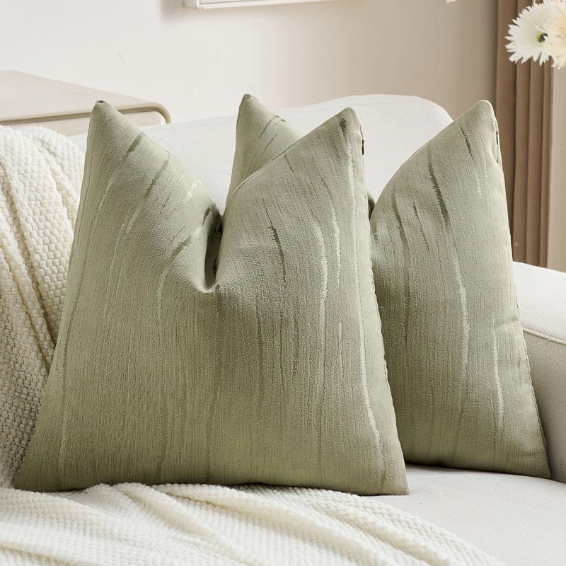 FUTEI Olive Green Chenille Decorative Throw Pillow Covers 18x18 Inch Set of 2,Soft Embossed Striped Textured Cushion Case,Modern Home Decor for Couch Bed Living Room - Image 1