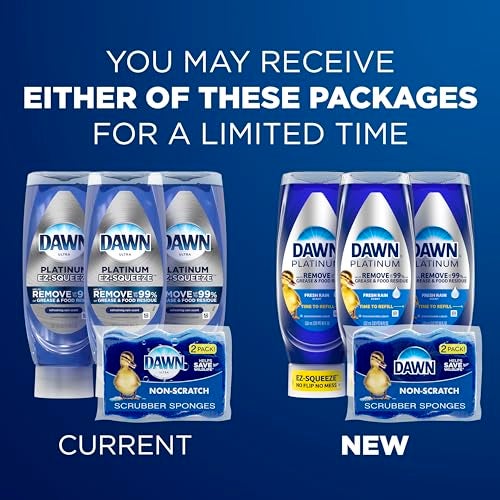 Dawn Dish Soap Squeeze Bottle, EZ-Squeeze Platinum Dish Soap Liquid+Non-Scratch Sponges for Dishes, Fresh Rain, Includes 3x18oz Bottles+2 Sponges - Image 2