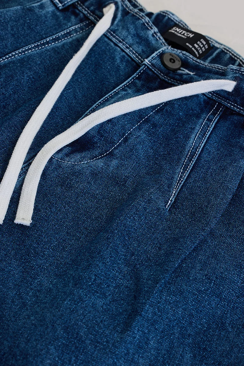 SNITCH Blue Mid Rise Baggy Fit Jeans