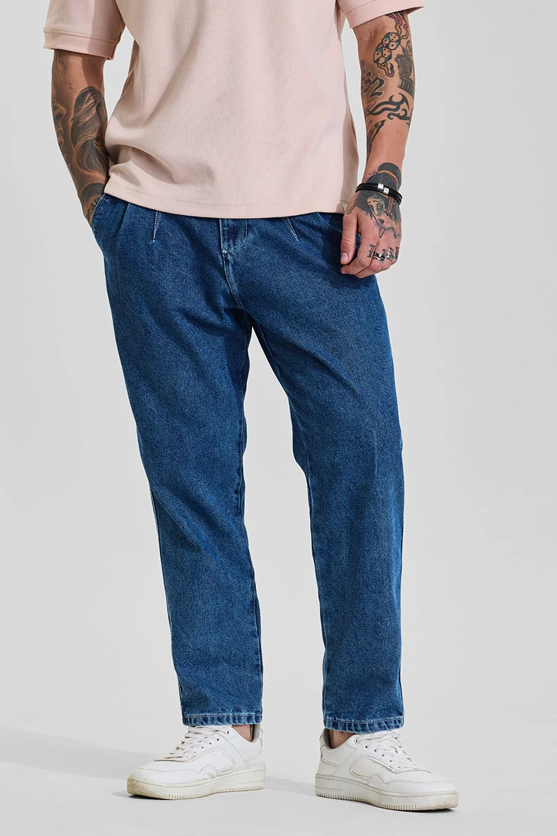 SNITCH Blue Mid Rise Baggy Fit Jeans