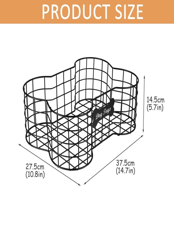 Morezi Dog toy box basket storage in metal shallow designed dog toy holder great for collecting pet chew toys leashes clothing in living room area playroom closet shelf gift basket - Image 3