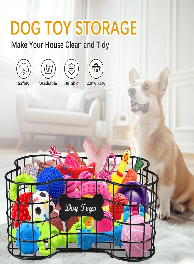 Morezi Dog toy box basket storage in metal shallow designed dog toy holder great for collecting pet chew toys leashes clothing in living room area playroom closet shelf gift basket - Image 2