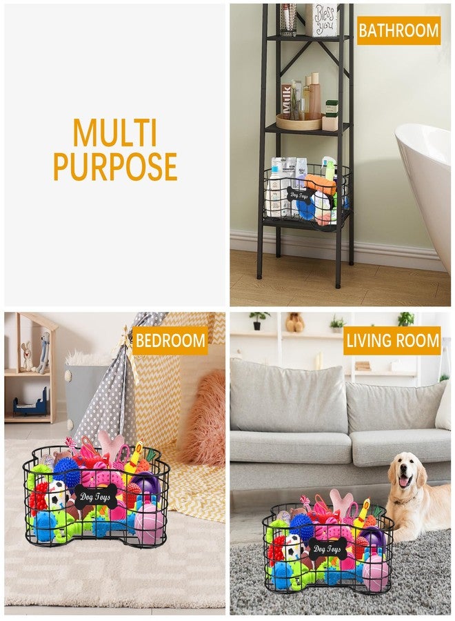 Morezi Dog toy box basket storage in metal shallow designed dog toy holder great for collecting pet chew toys leashes clothing in living room area playroom closet shelf gift basket - Image 5