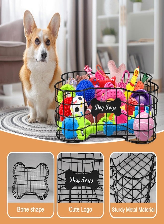 Morezi Dog toy box basket storage in metal shallow designed dog toy holder great for collecting pet chew toys leashes clothing in living room area playroom closet shelf gift basket - Image 4