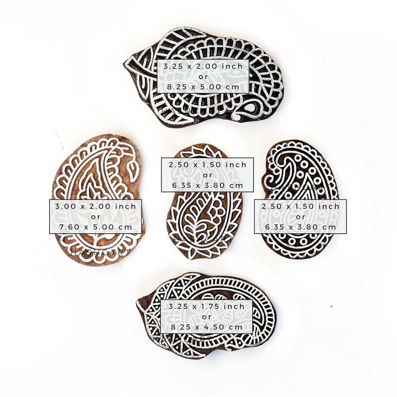 TWOGRAMS | Set of 5 | Wooden Indian Traditional Paisley Floral Design Printing Stamps/Blocks for Printing Saree Border/Dresses/Craft Card Making/Scrapbook/Clay Pottery - Image 3