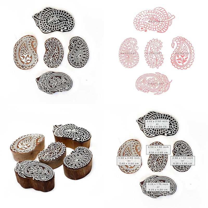 TWOGRAMS | Set of 5 | Wooden Indian Traditional Paisley Floral Design Printing Stamps/Blocks for Printing Saree Border/Dresses/Craft Card Making/Scrapbook/Clay Pottery - Image 5